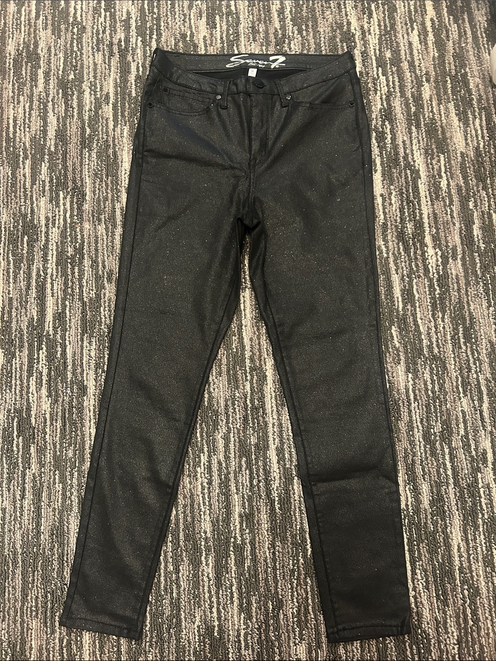 Seven7 Women's Black Sparkle Skinny Jeans